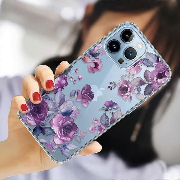 Case Compatible with iPhone 14 PRO MAX Style 4, Transparent Silicone Case with Flower Pattern for iPhone 14 PRO MAX