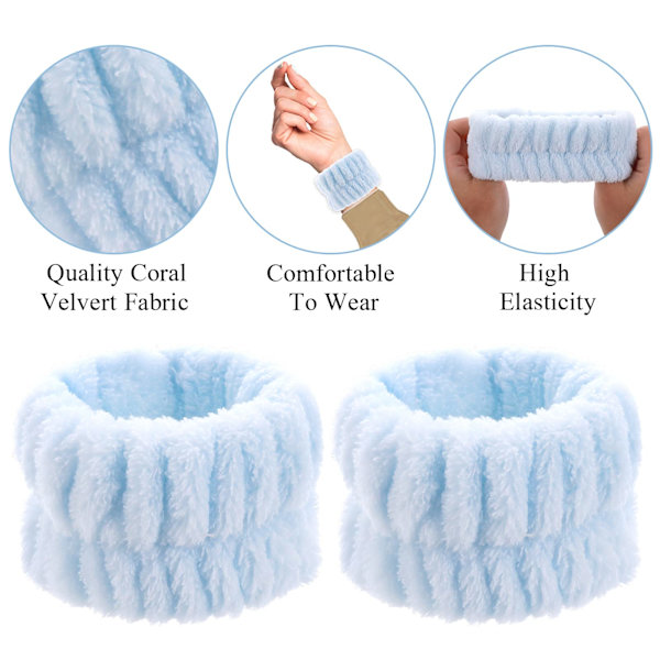 2 st tvättband för ansiktet, spa-tvättband, mikrofiber handledsvettband för tvätt av ansikte, smink, hudvård, yoga, sport