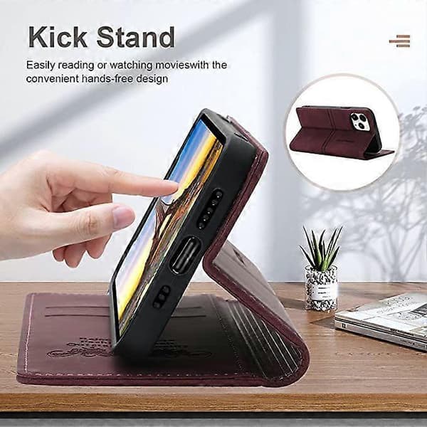 Etui til iPhone 12 Pro Max med kortholder, rødt PU-læder, pung-etui til Apple iPhone 6,7 tommer