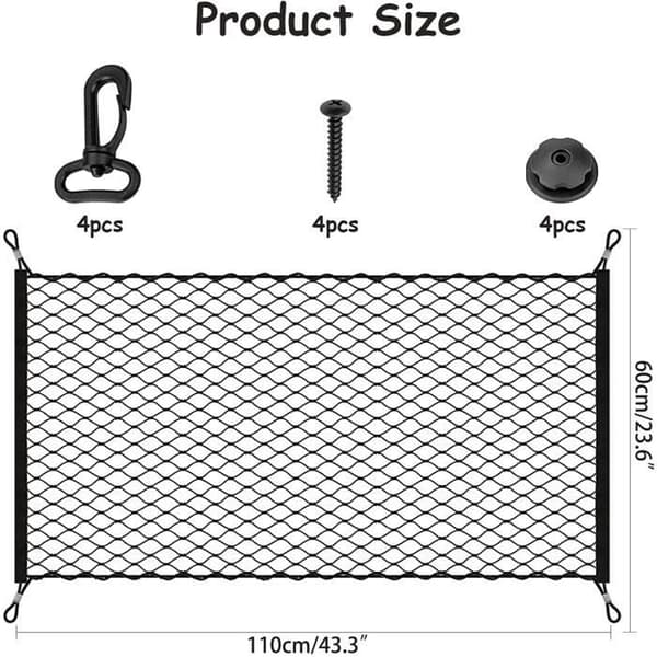 Stationary Luggage Net - Nylon - 110x60 cm - Black - 4 Hooks - Storage Organizer