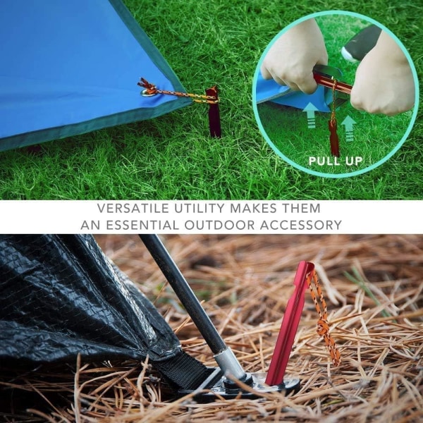 10-pack tältspik, med vindtätt rep, spikavdragare, plasthammare, dubbla ögonspänne, för utomhuscampingtält, markiser, vandring.（Silver）