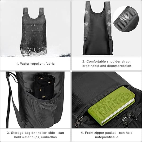 Packable Hiking Backpack, Ultralight Foldable Waterproof Travel Backpack with Adjustable Breathable Straps for Hiking Camping Cycling, 35L Black