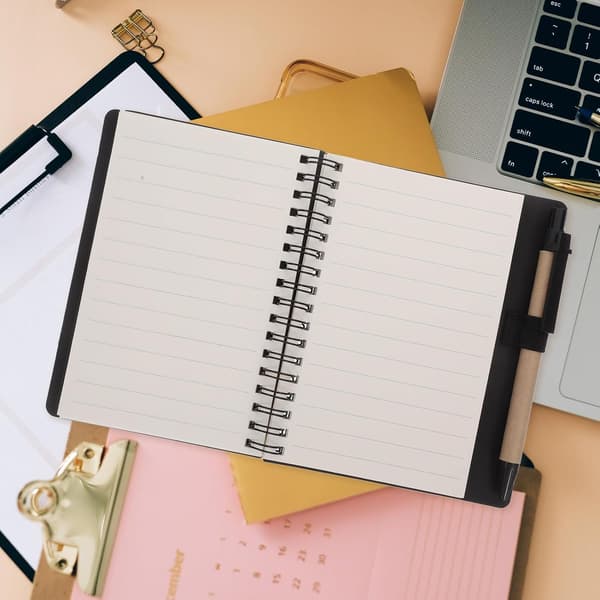 Spiral Notebook with Pen Holder and Sticky Tabs, 30-Page Pocket Notebook