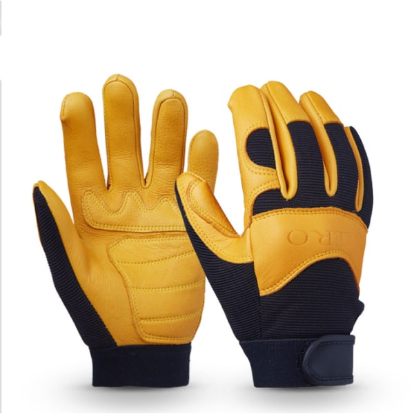 Warm Gloves Winter Gloves Half Buckskin Leather Gloves Riding Gloves Motorcycle Fitness Gloves Motorcycle Outdoor Sports Gloves, Yellow L