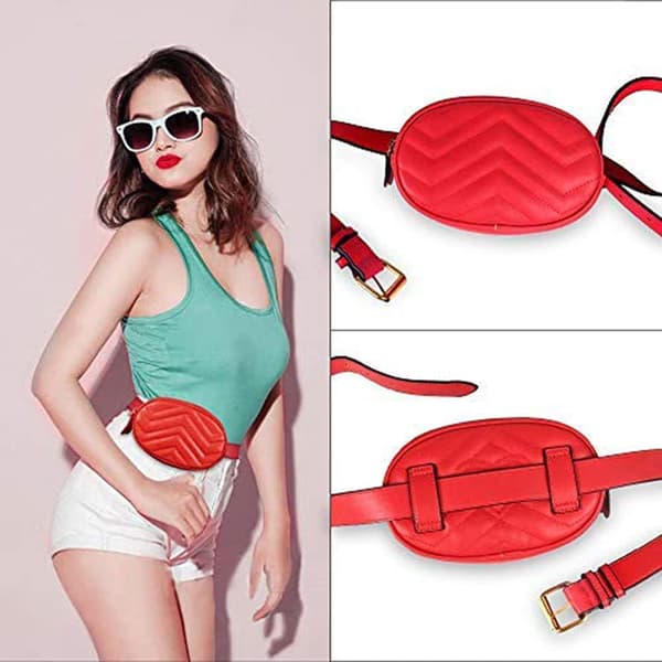 Fanny Pack til kvinder, moderigtig, rød læder taljetaske, vandtæt
