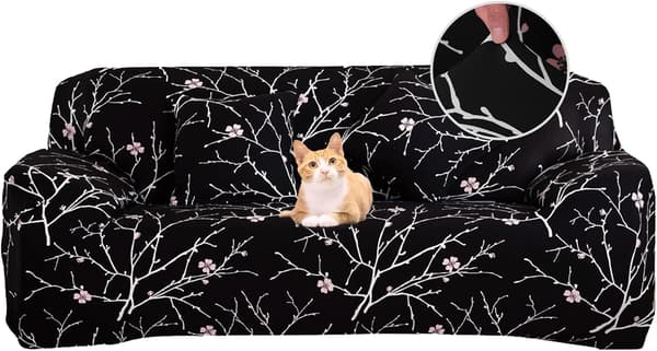 Stretch Sofföverdrag 3-sits Sofföverdrag med Armstöd Moderna Universella Elastiska Sofföverdrag Soffskydd Skyddsöverdrag, Svart Blomma