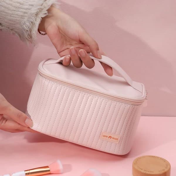 Rosa makeuptaske, stor kosmetiktaske, bærbar organizer, vandtæt