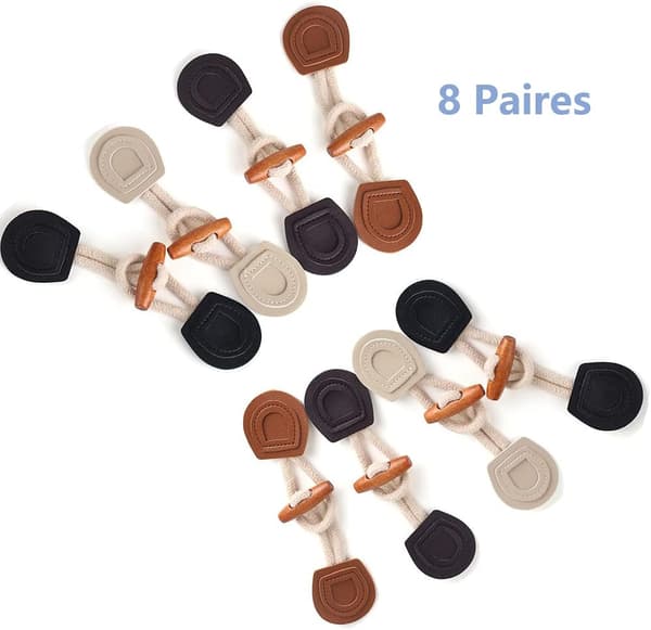 8 Pairs Horn Buttons, Wood PU Leather Toggle Buttons, Horn Buttons