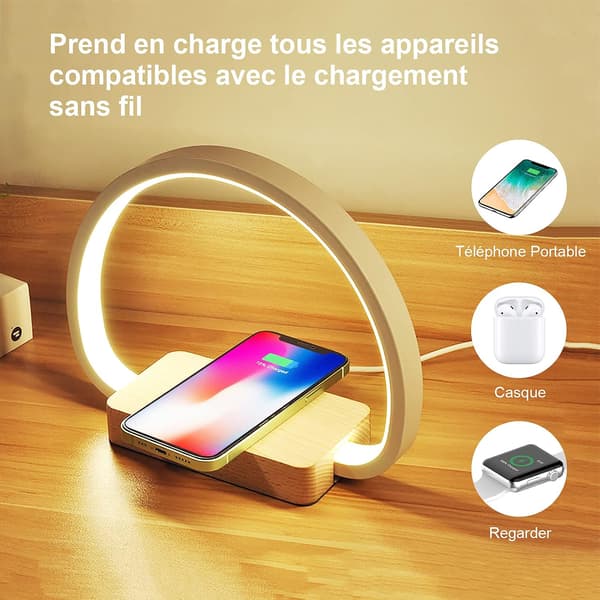 Sengelampe Trådløs Oplader, Touch Bordlampe med USB-port, L