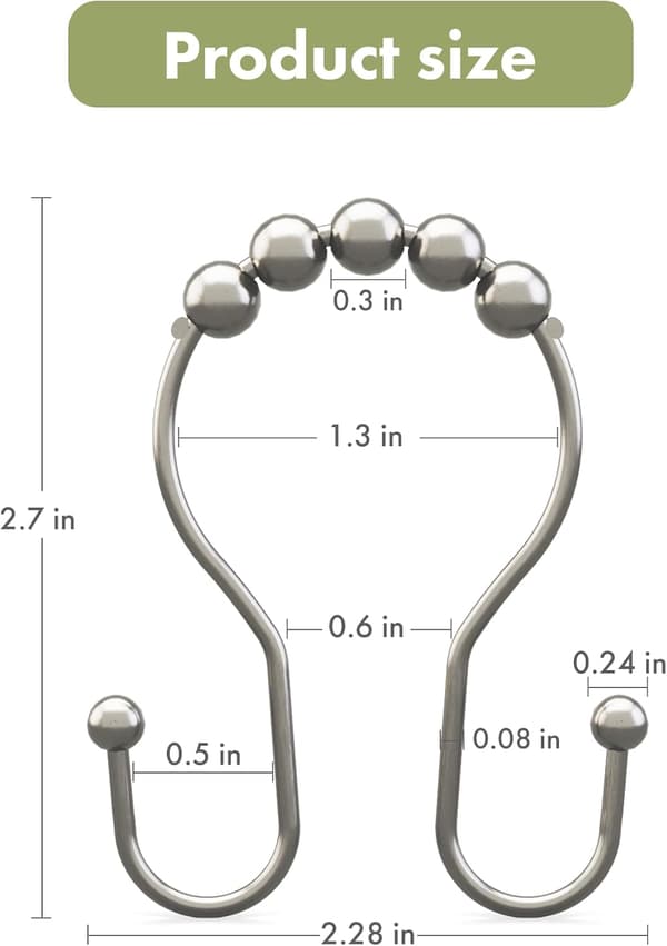 Duschdraperikrokar, Duschdraperiringar, Duschdraperikrokar i metall nickel rostfria, Smidigt glidande dubbla duschkrokar för duschdraperi,
