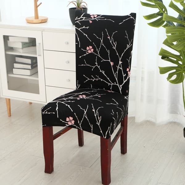 6 st stretchiga stolsöverdrag (svart, distinkt), tryckt matstol