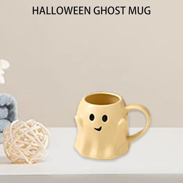 Halloween Ghost Mug, Ceramic Ghost Mug, Ghost Coffee Cup, Adorable Ghost Patterned Mug Yellow Yellow