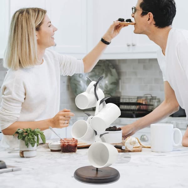 Black 2-Tier Rotating Mug Holder, Countertop Mug Rack for Kitchen, Cafe, and Office, Space-Saving Tea and Coffee Cup Organizer