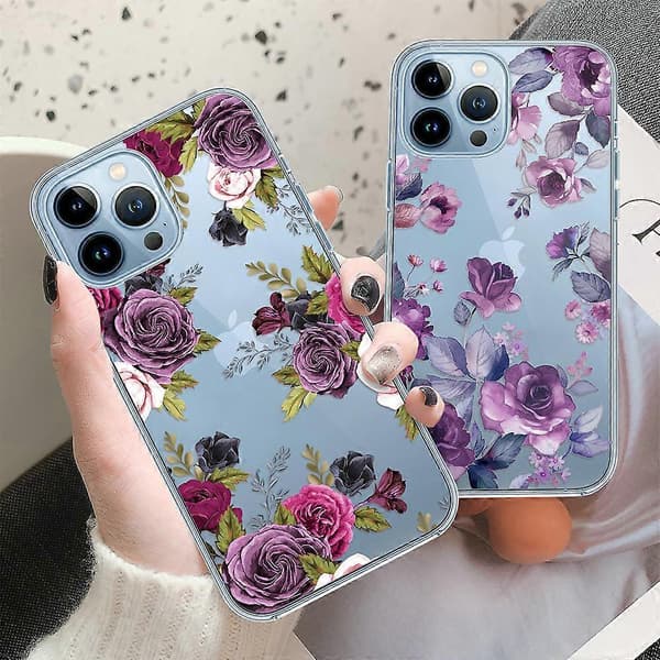 Case Compatible with iPhone 14 PRO MAX Style 4, Transparent Silicone Case with Flower Pattern for iPhone 14 PRO MAX