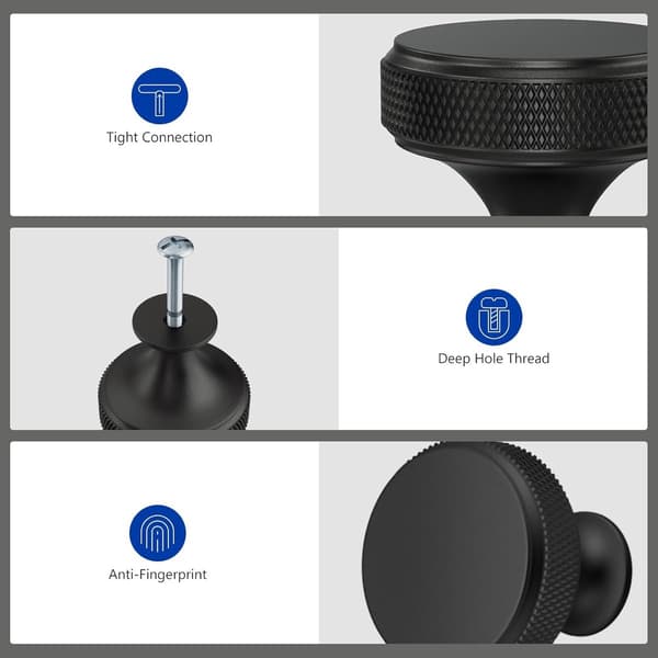 10 Pieces Matte Black Drawer Knobs, Knurled Cabinet Handles for Kitchen, Wardrobe, Bathroom, Modern Round Design