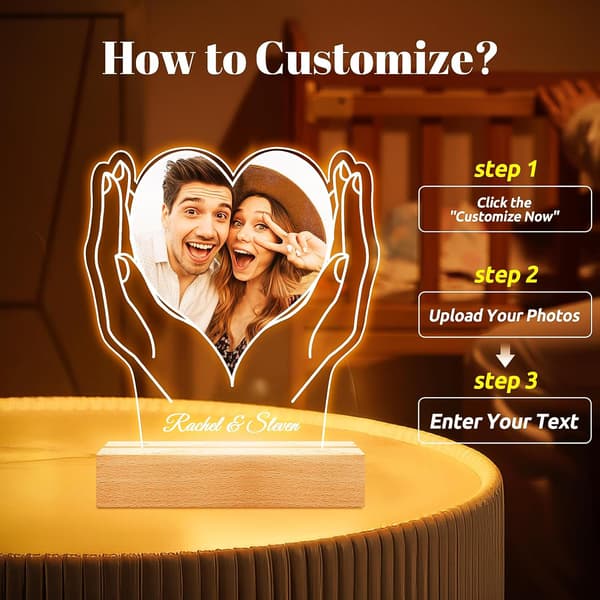 Custom Photo Frames, Personalized Photo Frames with Night Lights, Personalized Valentine's Day and Anniversary Gifts for Couples.
