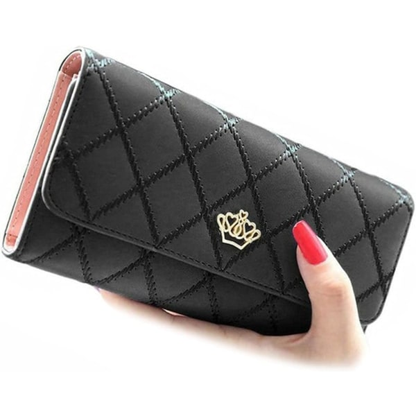 Women's Wallet Leather Long Elegant Clutch Crown Purse Card Case  Lady Women Fashion Clutch Crown Card Holder (Black)