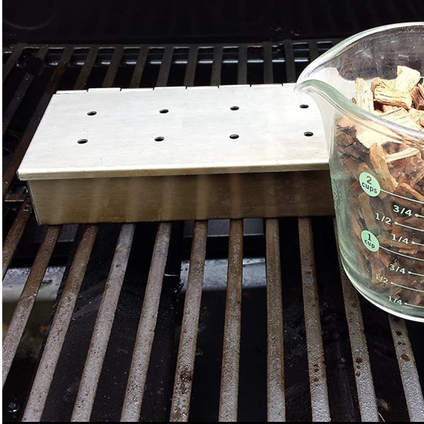Cave Tools Grill Smoker Box startsett for flis, rustfritt stål bøtte med hengslet lokk, BBQ Grill og røyker tilbehør