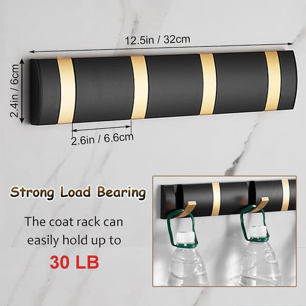 Wall Mounted Coat Rack, Modern Black Gold Bathroom Hooks, S S