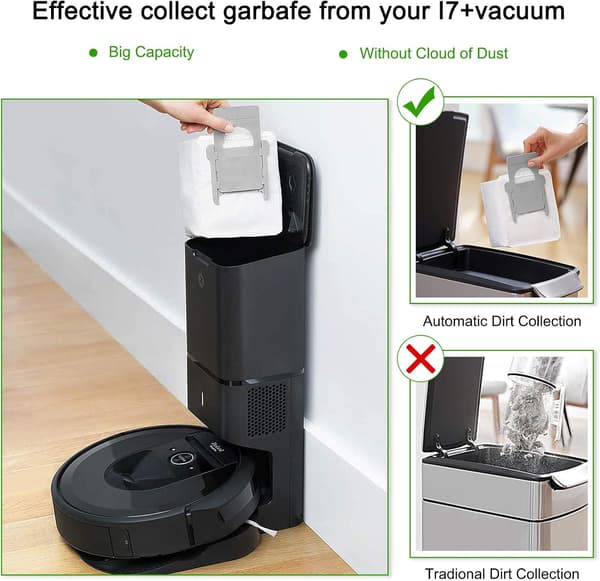 6-pakks erstatningsstøvsugerposer for iRobot Roomba i7, i7+/Plus, s9/Plus E5 E6 E7 støvsuger, Clean Base automatiske poser