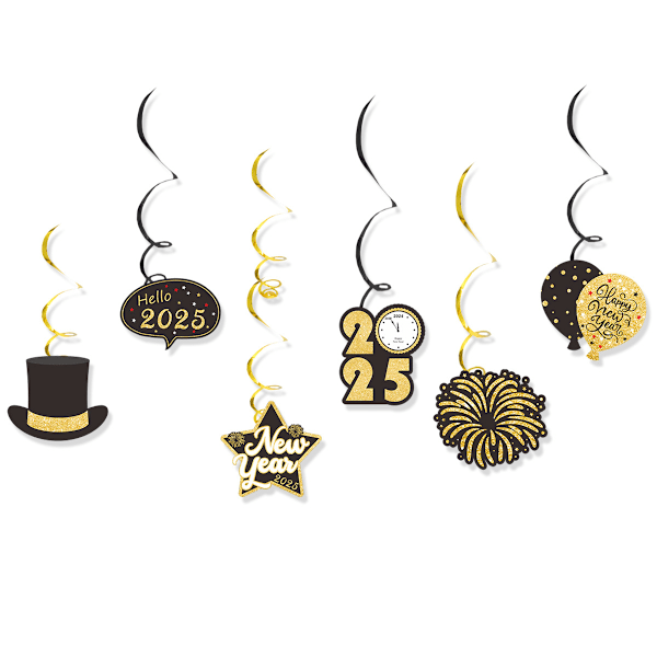 Sort & guld Happy New Year banner, mængder er nok til at dekorere din 2025 nytårsfest