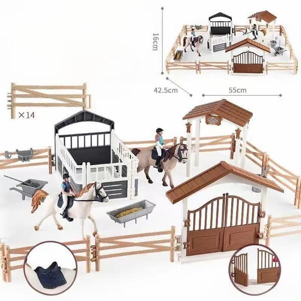 Legetøjsridder hest bondegårdsdyr model sæt hegn bondegård bil scene ornament undervisningsmaterialer