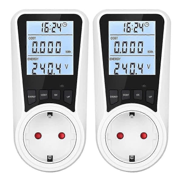 2x elmåler til stikkontakt, med baggrundsbelysning, LCD-display, energimåler, til elektriske apparater [db]