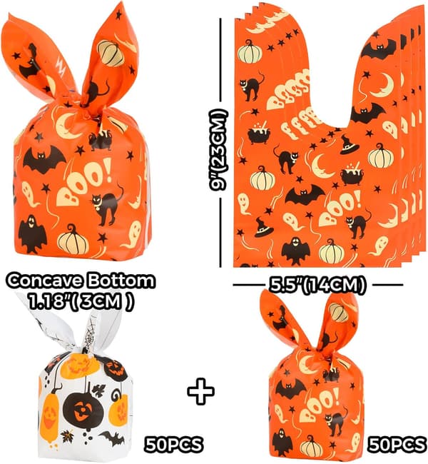 100 st 14 * 23 cm för Halloween godispåsar Halloween festpåse