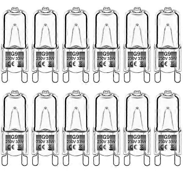 12-pack G9 halogen bulbs 35W 230V 2800K warm white 380lm clear capsule halogen bulbs dimmable no flash no flicker