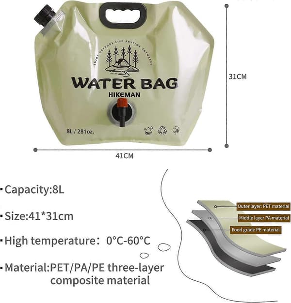 Camping Water Container - Foldable Water Storage Container with Faucet, 8L Drinking Water Container