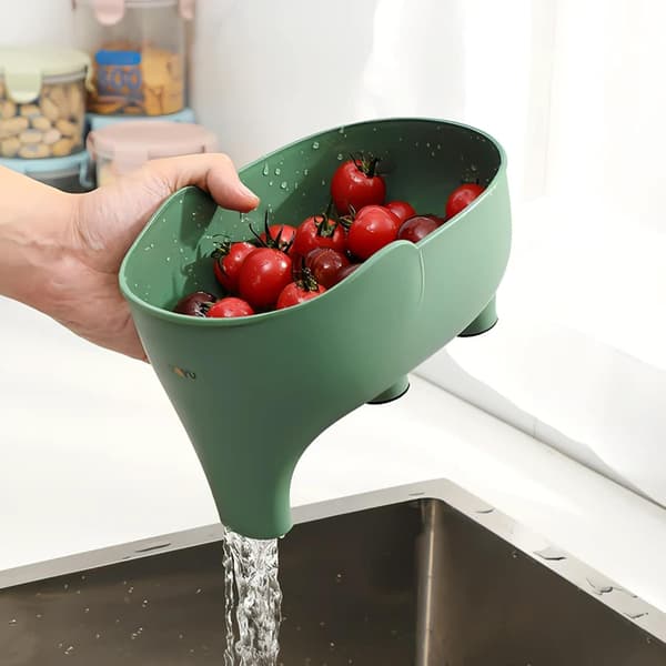 Vegetable Washing Basket, Elephant Drain Basket, Fruit Basket, Pasta Strainer, Noodles, Kitchen (Blue)