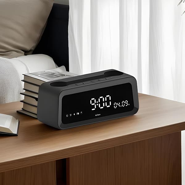 Wireless Alarm Clock with Speaker and Temperature Display – Bedside Music Player, Compact for Dorm Room, Living Room, Office