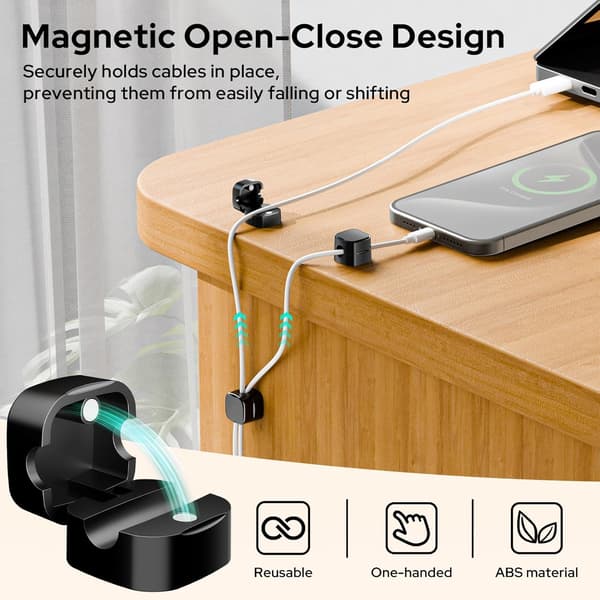 Cable Clips, 8 Pcs Magnetic Cable Organizer with Adhesive, Cable Management Clips, for USB Charging Cable