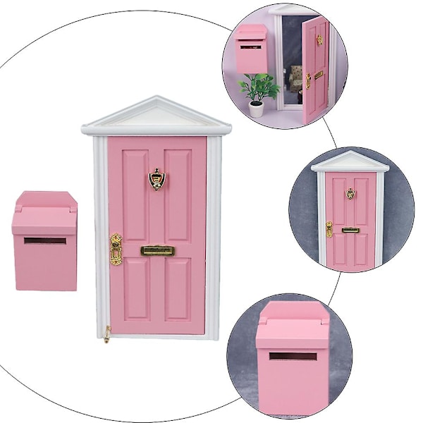 1 Set Miniatyrbrevlåda Minihus Brevlåda Dekorativ Trädörrmodell DekorRosa18X9X1.3CM Pink 18X9X1.3CM