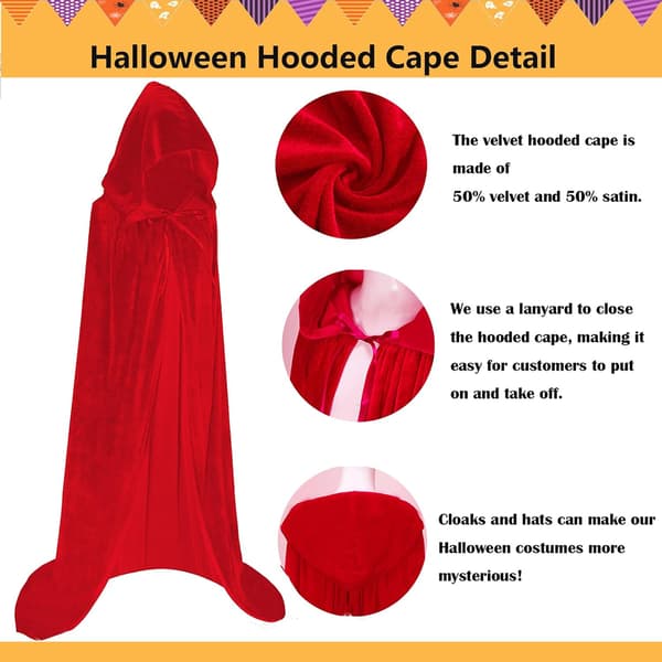 Unisex voksen hættekappe lang fløjlskappe Halloween Cosplay kostumer rød—yux rød Red