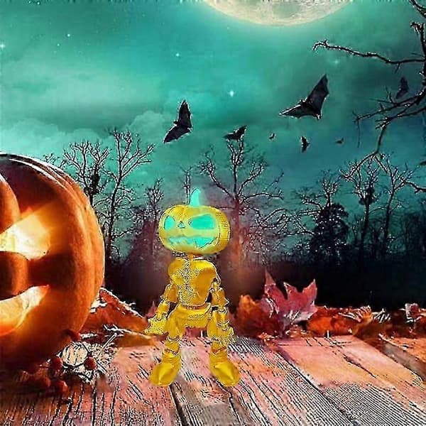 3D-printet Græskarfigur Bordlampe Lysende Samlermodel Halloween Dukke Med Bevægelige Lemmer Blå Rød