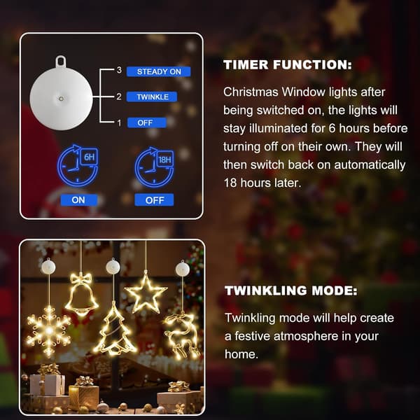 5-pack Christmas Tree Lights with Timer, Battery Operated Christmas Lights with Warm White Light, Snowflake, Tree, Star, Deer, Bells, LED