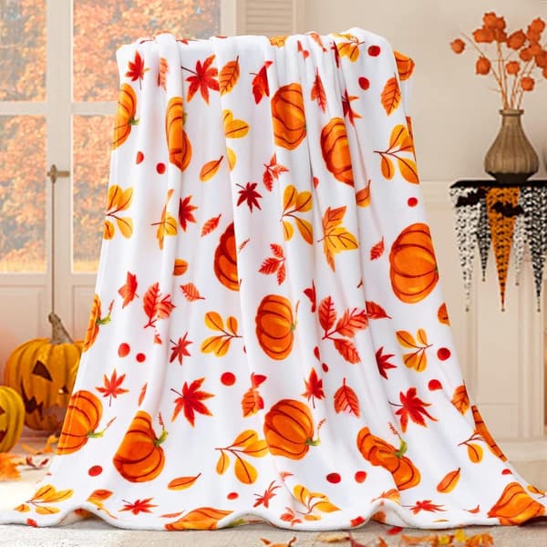 Efterårs tæppe, Halloween Græskar Efterår Plys Efterårsindretning Fleece Blødt Tæppe Picnictæppe til Sofa Lænestole (127 cm x 152 cm)