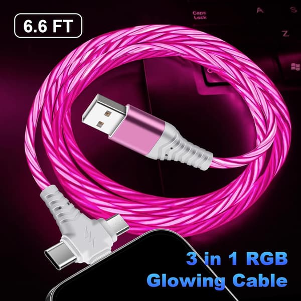 Lysande Multi-Opladerkabel 3 i 1 Glødende Hurtigopladningskabel 120W Lysende Multi-Opladerkabel med USB til iOS/Type C/Micro USB