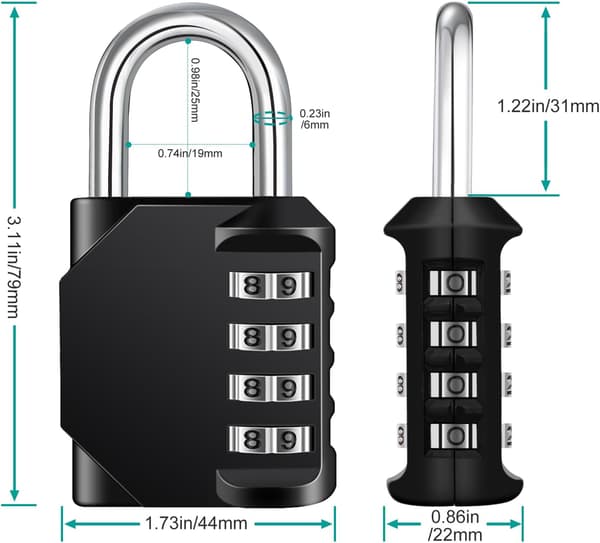 Combination Padlock, 4-Digit Code Lock, Gym Lock, School Locker Lock, Weatherproof Outdoor Combination Lock