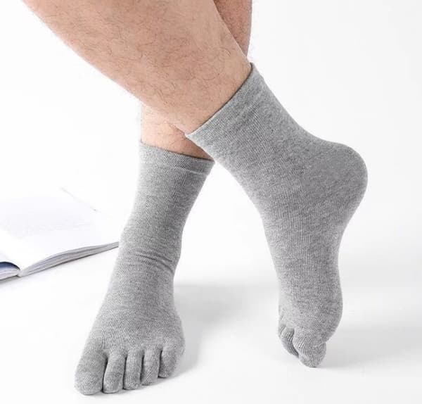 Light Grey Autumn Winter Cotton Adult Five Finger Socks Men Thick