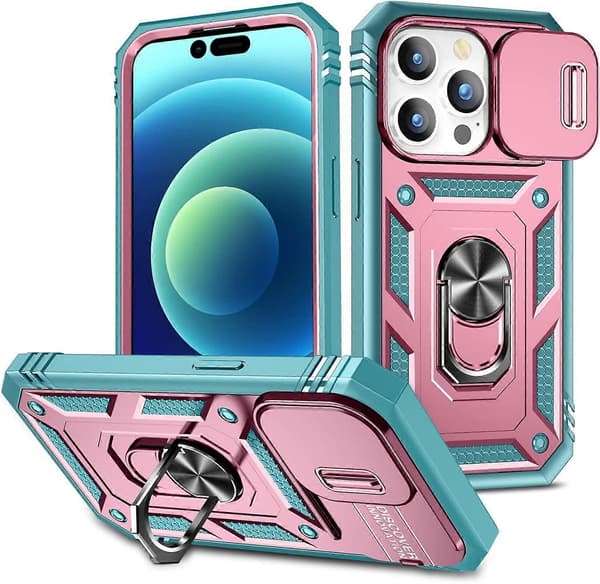 Shockproof Case for iPhone 15 Pro Max/15 Plus/15 Pro/15, Magnetic Ring Case, Camera Protective Cover Pink, iPhone 15Promax