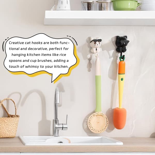 Self-adhesive Cat Hooks - 2-pack Cute Key Holders for Hats, Towels, and Bags - Wall Decor