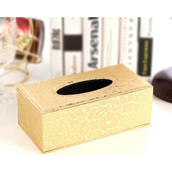 Rektangulær vevboks i PU-lær for hjem og kontor