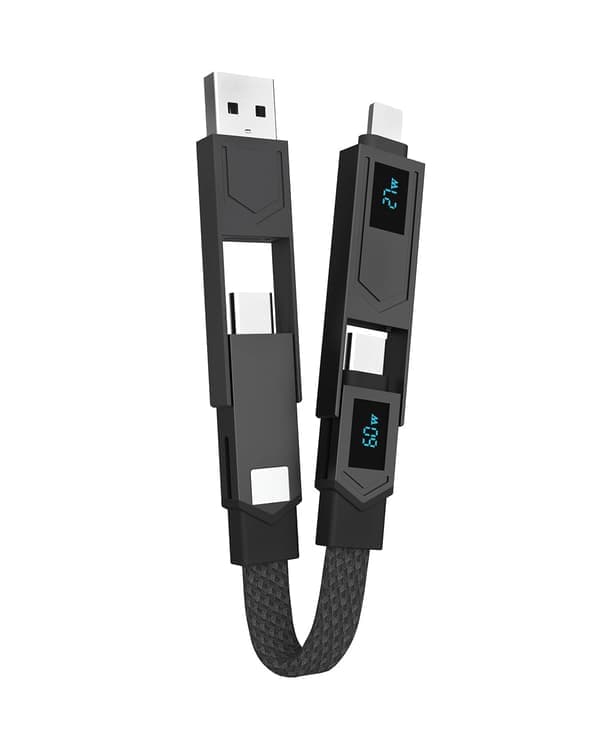 4-in-1 PD65W-datakaapeli moni-USB-latauskaapeli: Lyhyt EDC-kaapeli Lightningille, Type C:lle ja A:lle, punainen Red