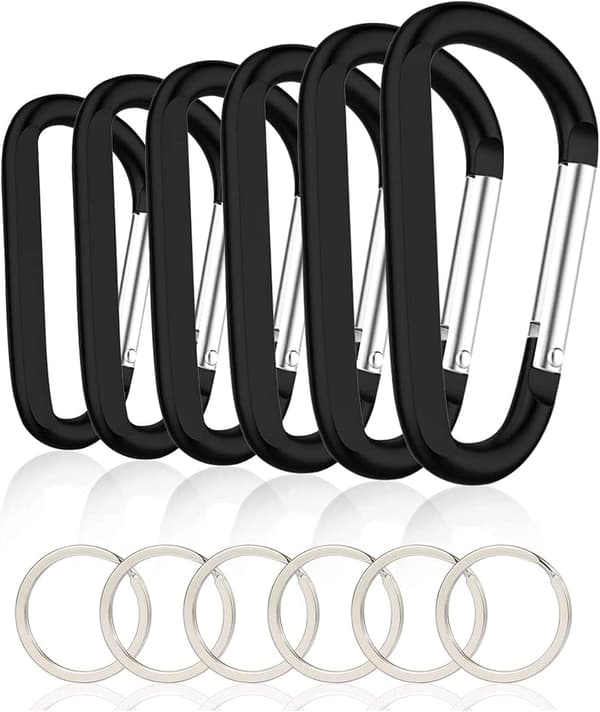 6 stk. karabinhager, 3 tommer stor aluminium D-ring form