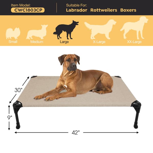 Dog Bed - Elevated and Ventilated Pet Bed, Cooling Fabric, L, Beige