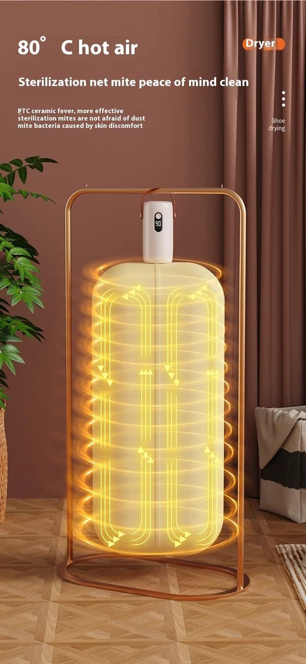 Mini bærbar foldbar elektrisk tørretumbler med smart timer til hurtig tørring. Opbevaringsskab til hjemmet med tørrepose og vintertilbehør.
