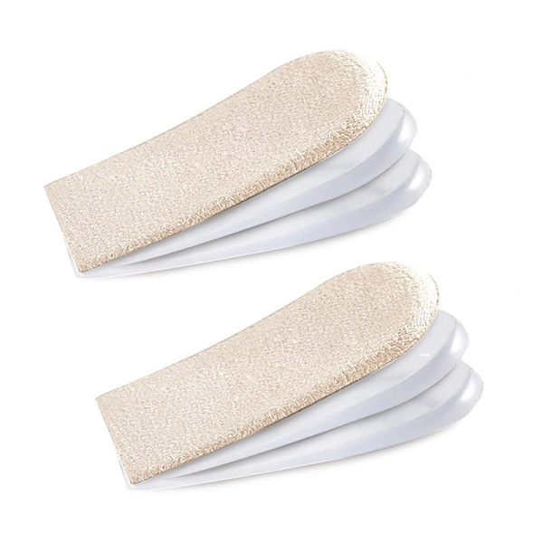 Lyftinlägg 2-pack Mjuka Silikonhöjdhöjande Inlägg Hälhöjare för Skor (Beige S-2 stycken mocka + 4 stycken GEL transparenta kuddar)