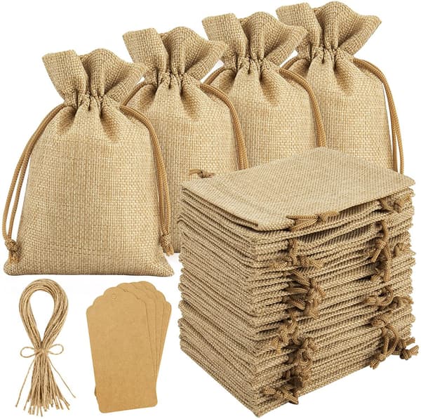 75 st (ca 9*12 cm) Jutesäckar med dragsko, Jute Jutesäckar med dragsko